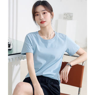 纯棉圆领短袖t恤女2026新款夏季新疆长绒棉体恤修身打底白色上衣