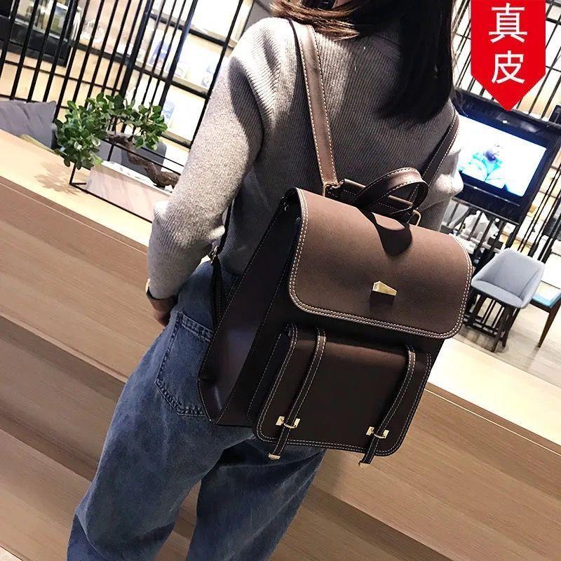 书包双肩包大学生新款真皮通勤包校园背包韩式行李包2026女复古风