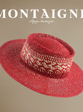 Alpaga Montaigne李小璐同款红色巴拿马草帽女夏季编织遮阳沙滩帽