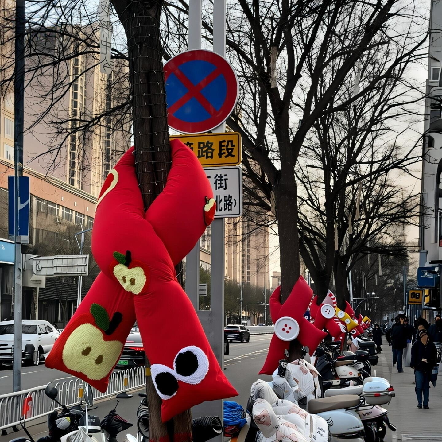 新年冬季户外大树围巾装饰网红