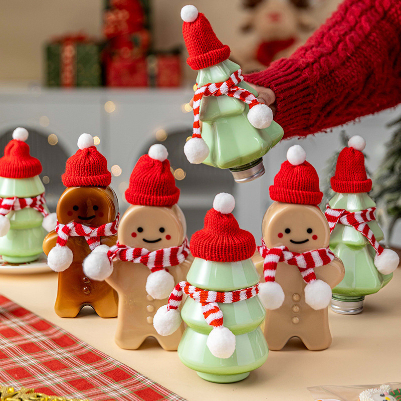 圣诞树帽子围巾一次性带盖饮料