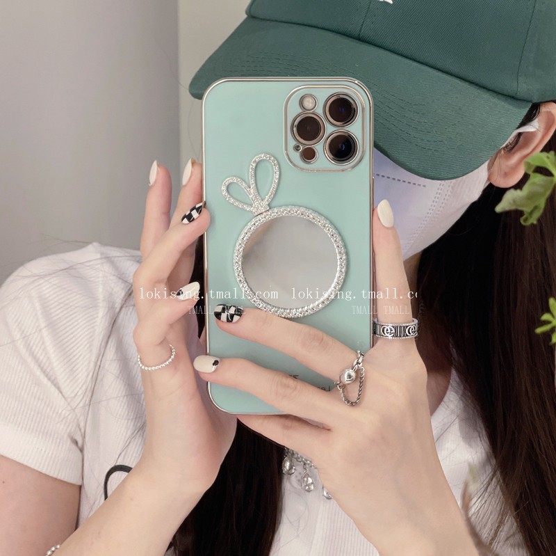 电镀兔子补妆镜适用于红米k50手机壳k50Pro软壳k40硅胶k40pro防摔k30至尊版note11 5G女款note10网红note9Pro