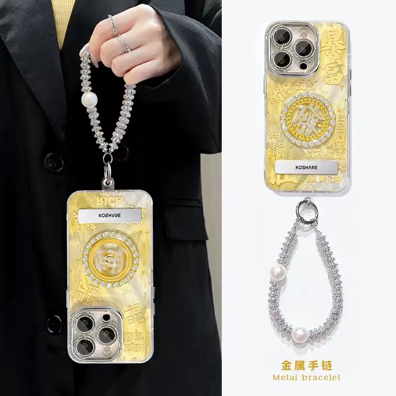 暴富發财适用苹果16promax手机壳iphone15/14解压转盘13/13promax新款金箔12promax女11高级感小众创意保护套