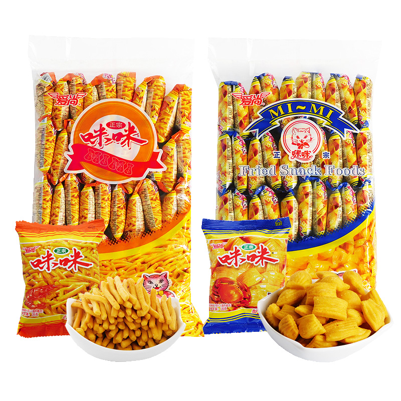 爱尚咪咪虾条蟹味粒组合40包怀旧散装整箱批发好吃的零食品大礼包