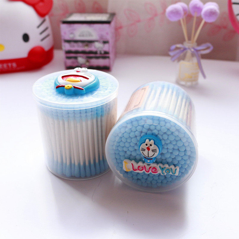 可爱卡通棉签哆啦a梦机器猫棉花棒200支装化妆棉签螺旋双头棉棒