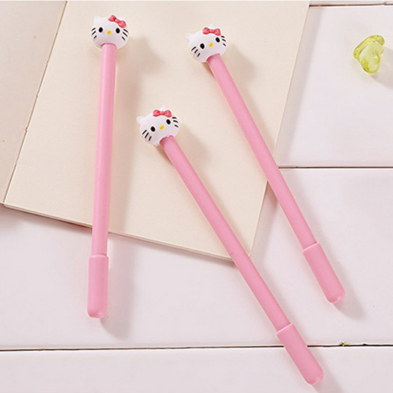 可爱卡通水笔文具粉色软胶黑色中性笔学生办公HelloKitty签字笔