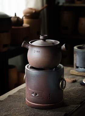围炉古法煮茶壶陶瓷带盖煮茶器煮白茶罐柴烧粗陶炭炉熬粥炖汤砂锅