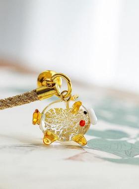 招财金猪 进口玻璃金箔幸运生肖猪年挂件车头手机包装饰祝福送礼