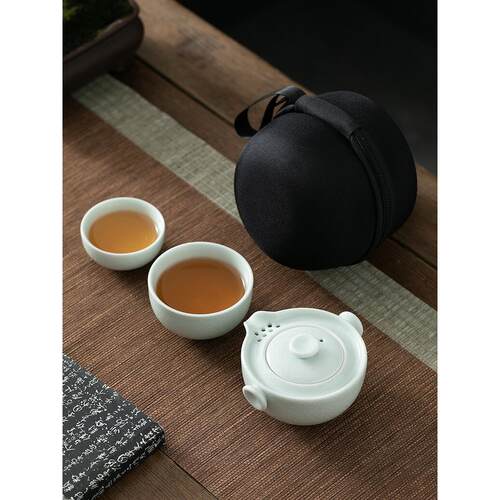 手提式汝窑快杯旅行茶具小套设备单包手提式茶壶茶杯一壶两杯