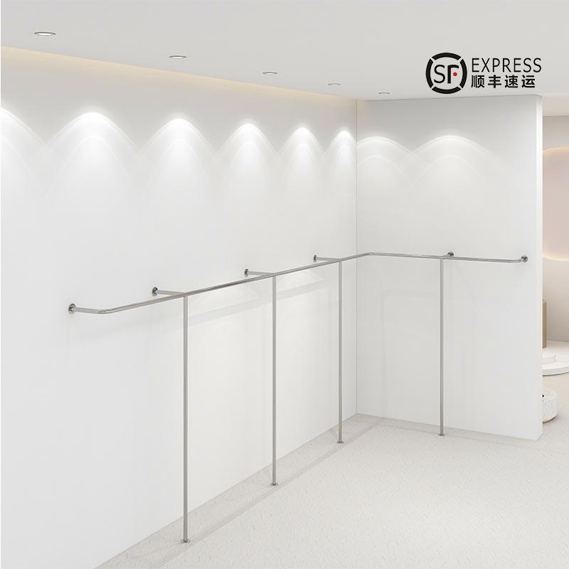 服装店上墙不锈钢展示架挂衣架子壁挂式女装店货架童装落地式挂杆