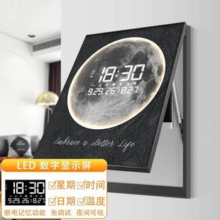新竖款电表箱装饰画带数显夜光钟表月球空开配电箱电闸盒遮挡挂画
