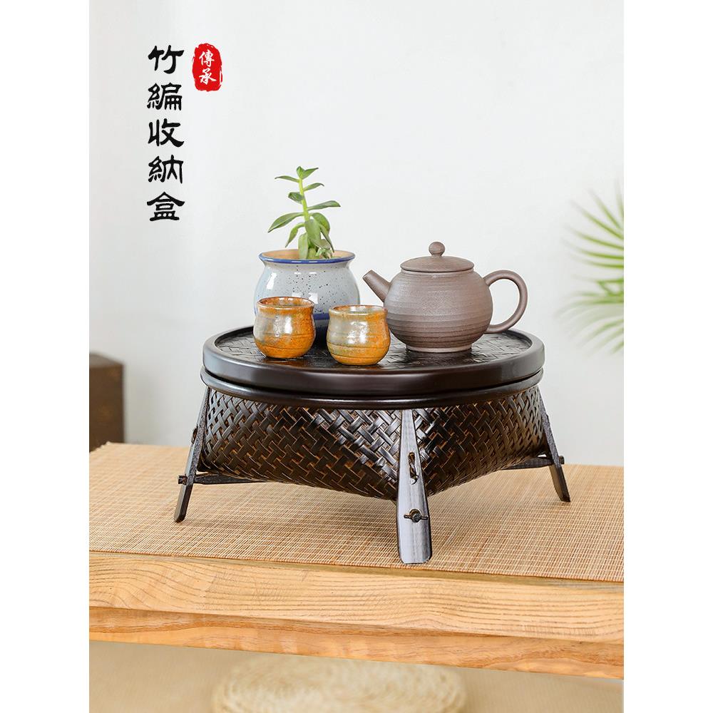 竹制茶具收纳盒茶桌茶杯漆器桌面收纳器茶桌摆件纯手工制品收纳果