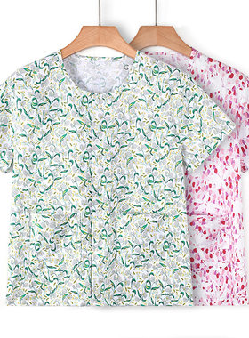 夏季纯棉宽松大码中老年女家居服开衫薄款汗衫短袖老年大码上衣