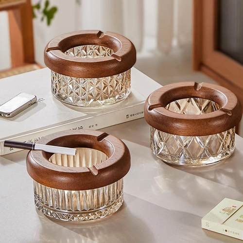 MUIJIU覆古烟灰缸家用高级感创意玻璃烟缸客厅办公室防灰小众