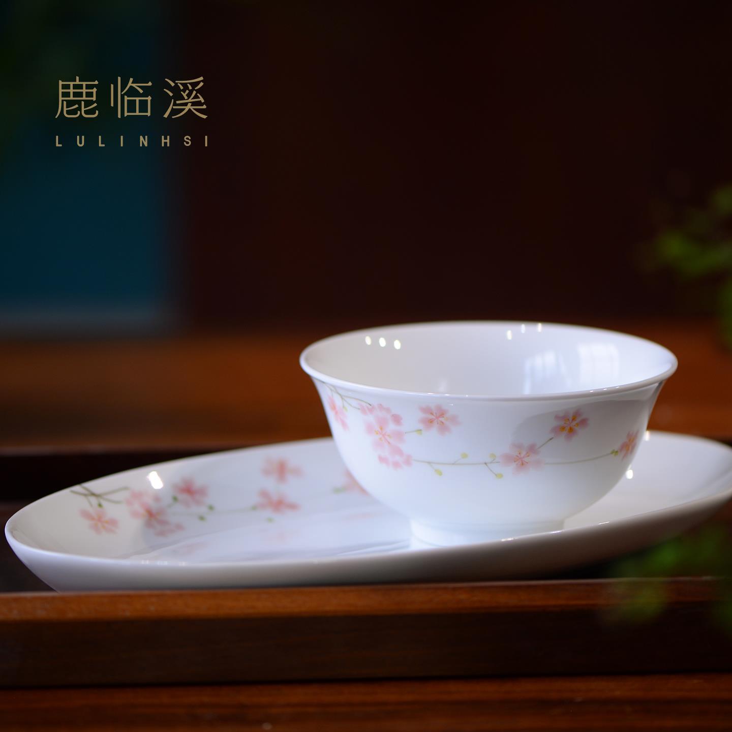 景德镇陶瓷餐具套装手绘釉下彩高温瓷米饭碗新中式汤碗田园风粥碗