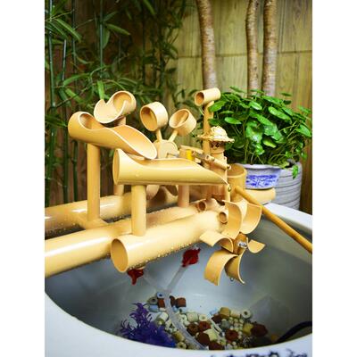 彷竹水流装置陶瓷鱼缸鱼盆过滤器风水轮车财富饰品石槽喷泉氧合