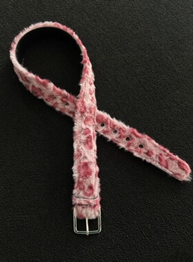 afaaa粉色豹纹毛绒腰带中古小众单品vintage百搭质感潮流针扣皮带