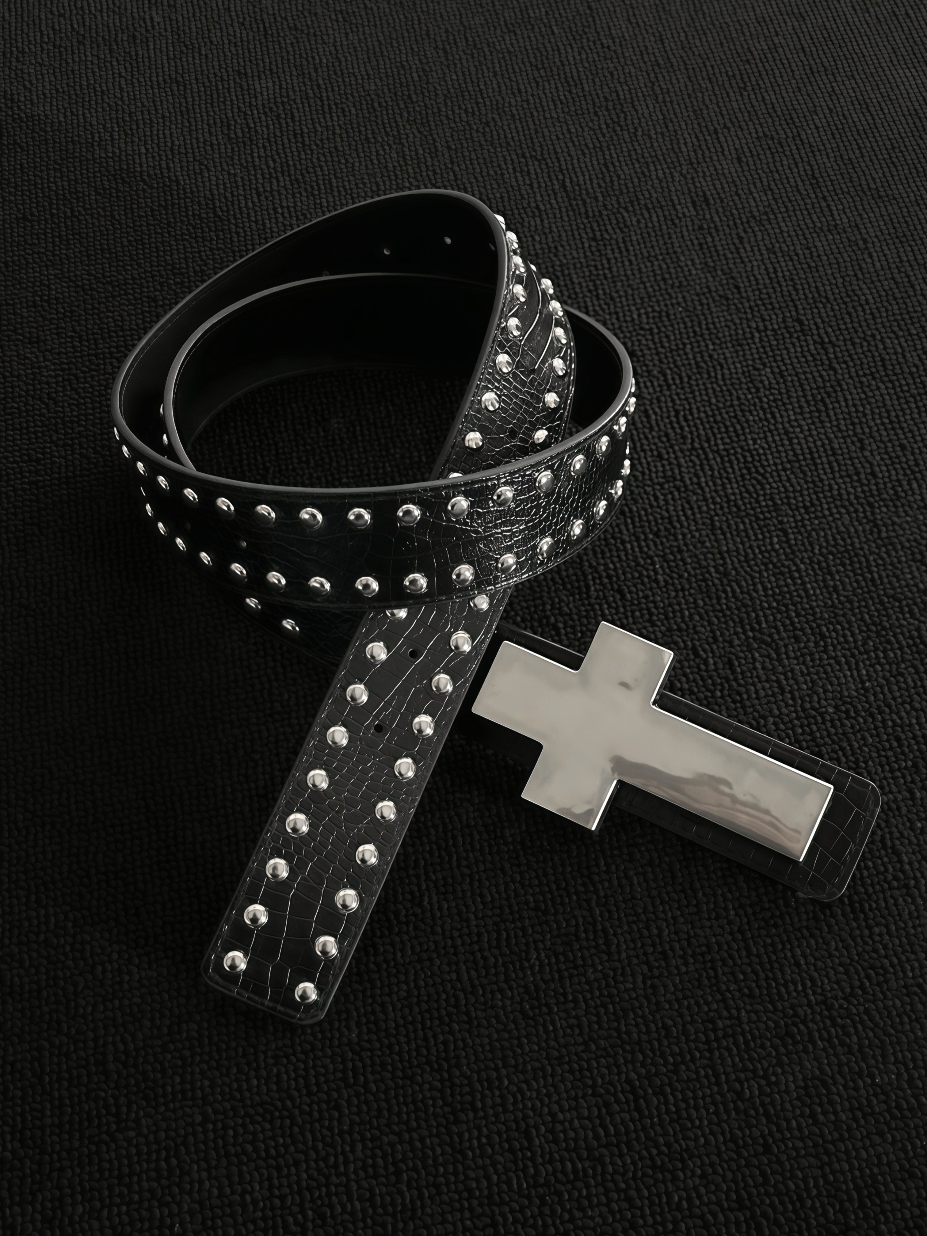 afaaa爆裂纹铆钉十字架腰带y2k亚文化哥特风暗黑重工西部牛仔皮带