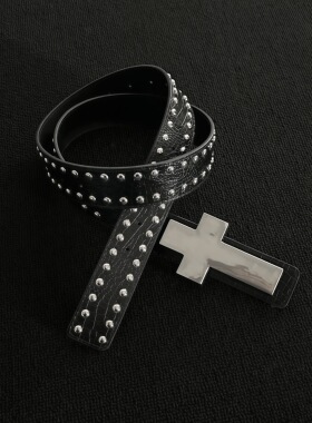 afaaa爆裂纹铆钉十字架腰带y2k亚文化哥特风暗黑重工西部牛仔皮带