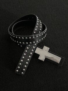 afaaa爆裂纹铆钉十字架腰带y2k亚文化哥特风暗黑重工西部牛仔皮带