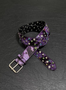 afaaa星河璀璨腰带中古马毛彩色宝石cleanfit小众穿搭百搭y2k皮带