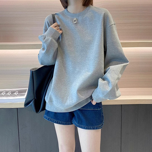 潮牌加厚加绒卫衣女新款2025秋冬季时尚洋气宽松大码圆领无帽上衣