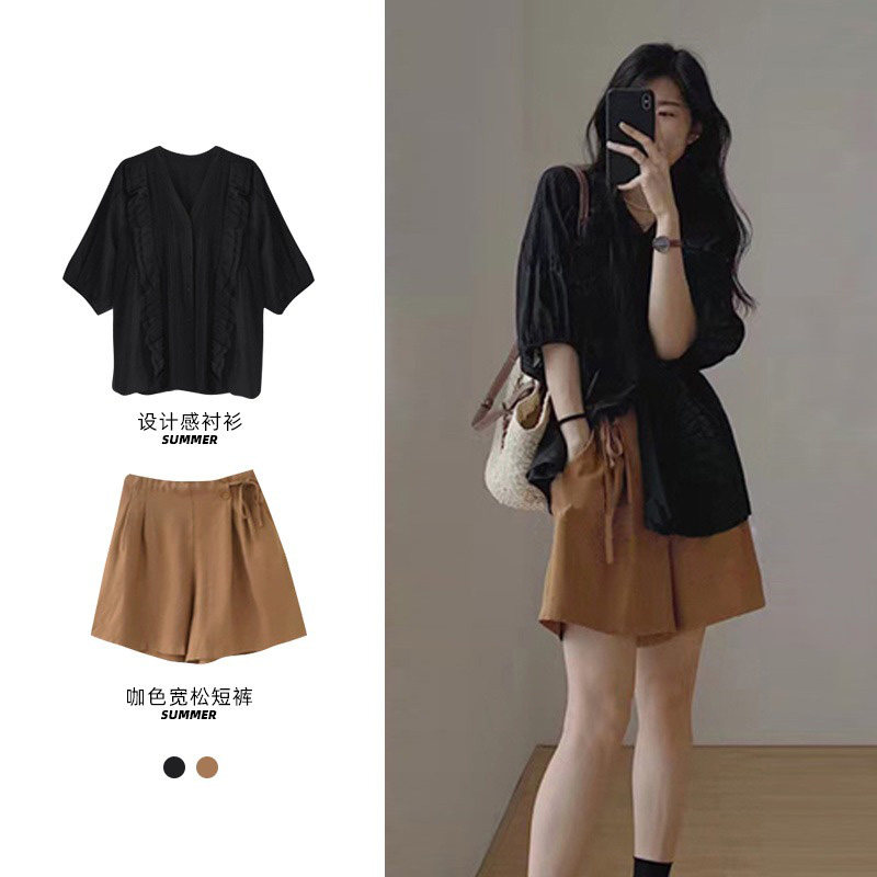 潮牌夏季女装微胖显瘦遮肉活泼减龄搭配穿搭一整套梨型身材两件套