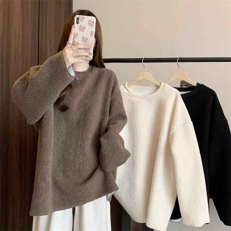 潮牌慵懒风加绒卫衣女秋冬季2025新款大码高级感欧货宽松加厚上衣