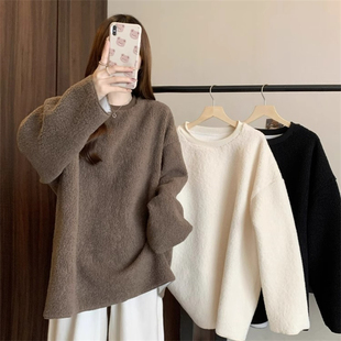 潮牌慵懒风加绒卫衣女秋冬季2025新款大码高级感欧货宽松加厚上衣