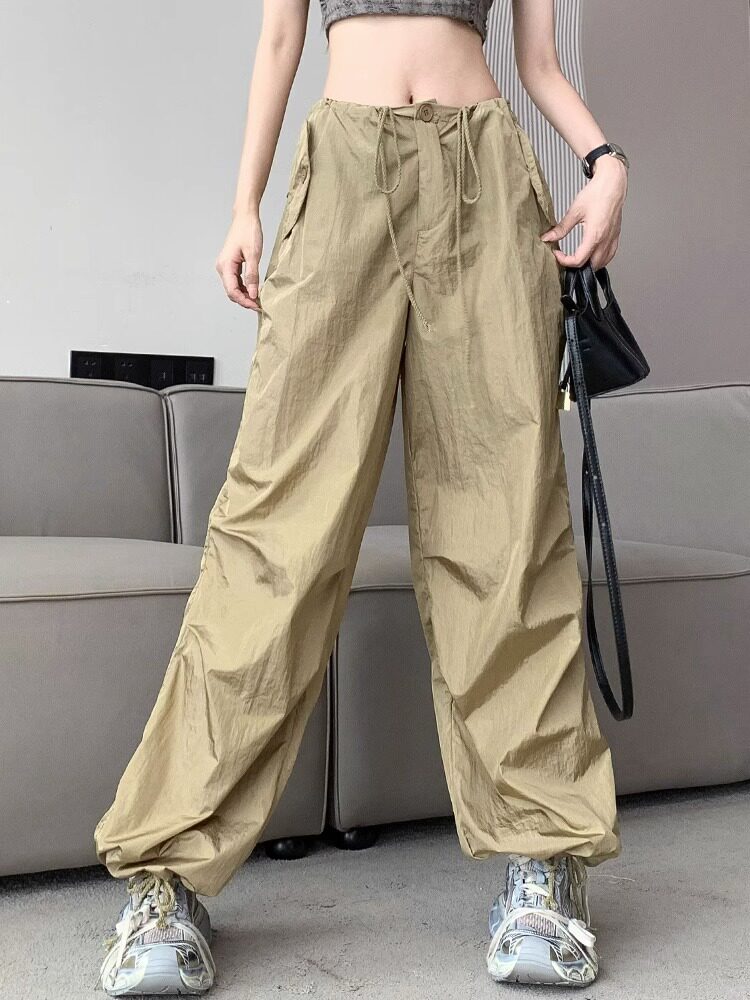 时尚品牌美国工装裤妇女夏季薄速干运动裤拉绳宽松的腿领带休闲直