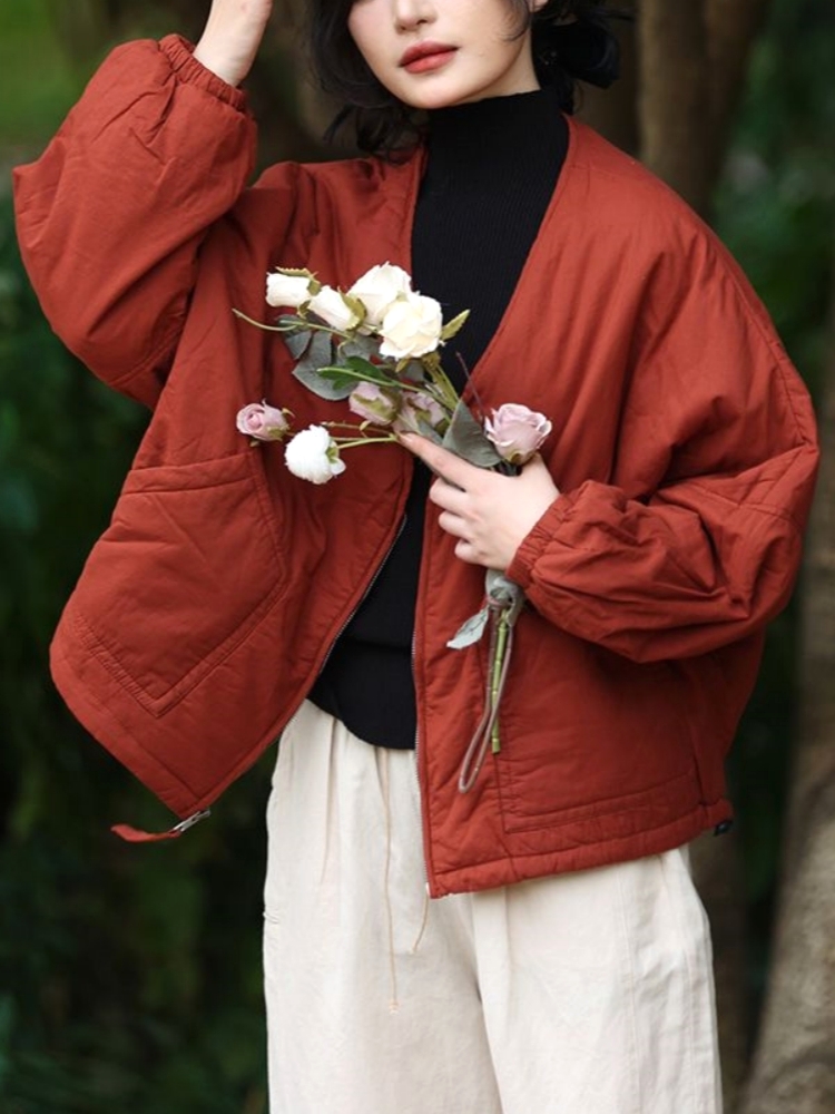 拉链夹棉棉袄文艺宽松棉衣外套