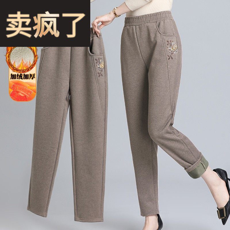 妈妈加绒加厚裤子中年女装秋冬装新款棉裤中老年洋气保暖女裤外穿