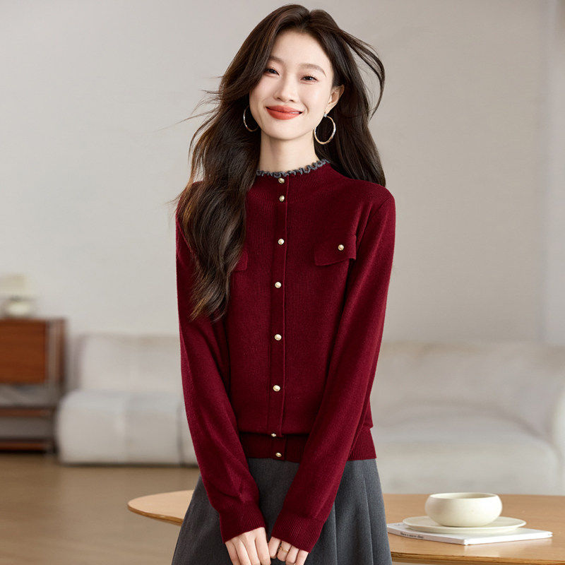 半高领针织打底衫女秋冬小香风毛衣洋气内搭慵懒风高级感红色上衣