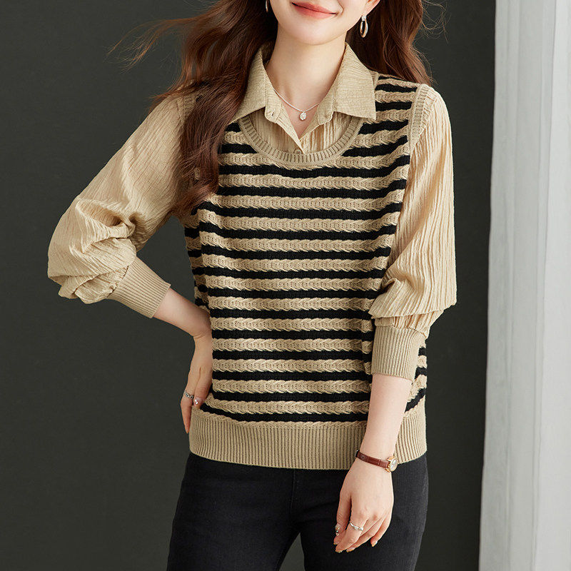 假两件上衣女春秋时尚洋派薄款早秋单穿打底针织衫2025新款初秋季