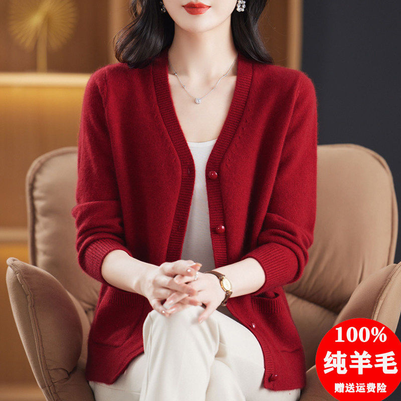 100纯羊毛开衫女秋冬新款