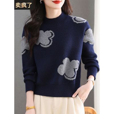 半高领绣花毛衣女秋冬2025新款小个子短款加厚打底衫洋气内搭上衣