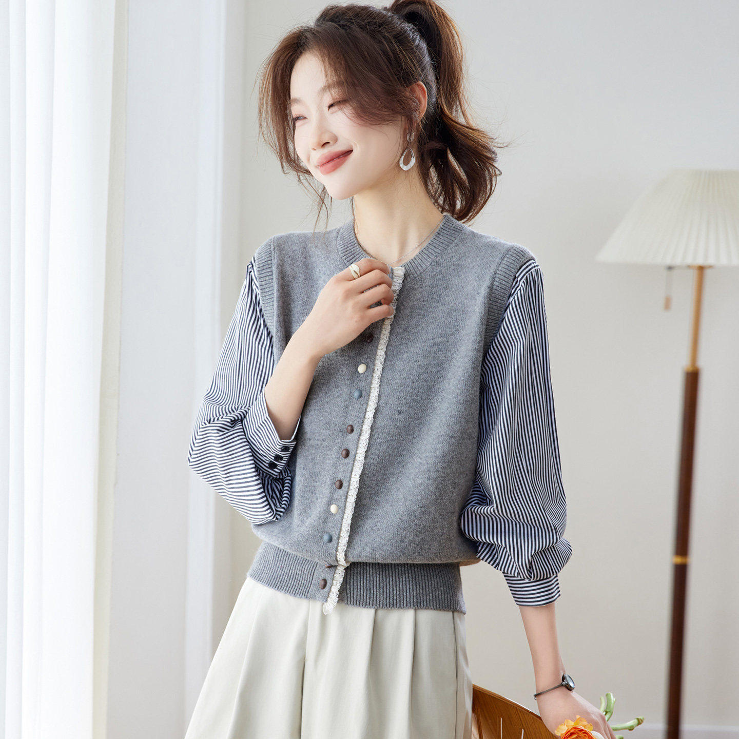 假两件针织开衫女春季2026年新款高级感洋气减龄毛衣外套超火上衣