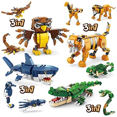 HIGH GODO Creator 3 in 1 Animals Building Set， Owl， Shark