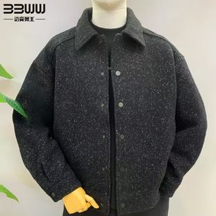 百变舞王翻领夹克男宽松羊毛呢外套