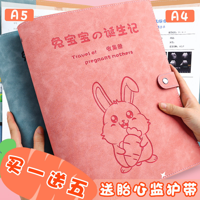 孕检收纳册产检资料收纳袋兔宝宝软皮孕期档案册活页孕妇产检怀孕记录册记录本孕妈妈b超检查单收集册文件夹