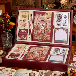 方岛玫瑰庄园手账本套装礼盒笔记本日记本复古贴纸高颜值手帐本素材大礼包全套离型本手杖工具素材2023年新款