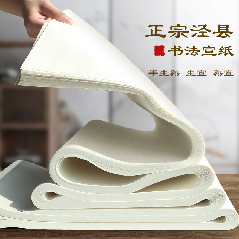 加厚宣纸半生半熟宣纸书法专用纸初学者毛笔字纸工笔画国画专用生宣四尺作品纸仿古纸生宣纸熟宣整张练习用纸
