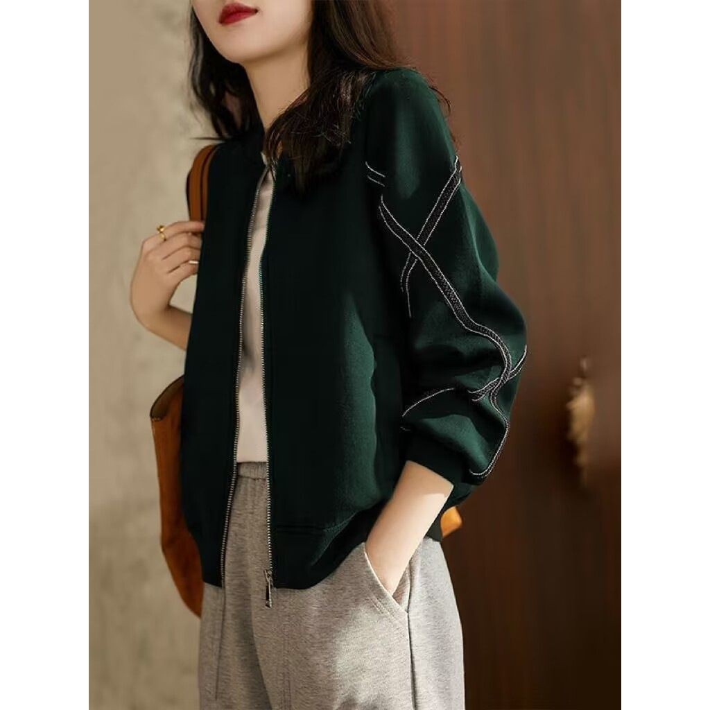 新款棒球服夹克女士短外套春秋百搭大码显瘦女装开衫拉链宽松外套