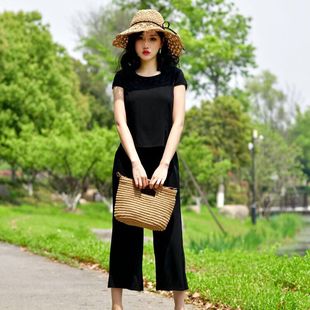 阔腿裤 天洋气运动休闲人造棉绸绵显瘦高外穿家居两件套 套装 女夏季