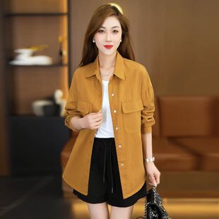 夏季中长款长袖牛仔衬衫外套女2026新款衬衣洋气减龄宽松女士上衣