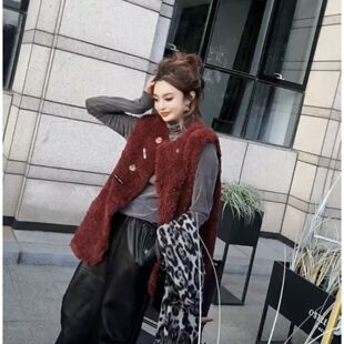 2026欧货秋冬新冰岛芭莎羊毛皮毛一体马甲女芭莎韩版毛毛大衣显瘦