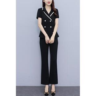 时尚大码女装2026夏装新款洋气减龄西装领上衣显瘦九分裤两件套装