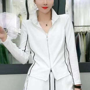 双头拉链棉料立领黑色显瘦百搭短款女士打底衫春款T恤时尚款