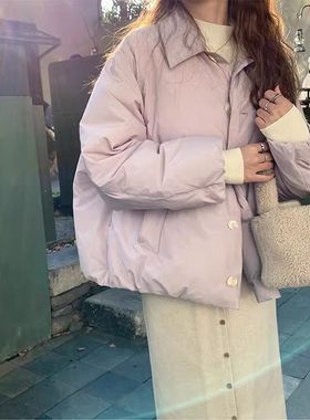 今年流行紫色短款棉服女宽松版型休闲小个子2025年冬季新款外套