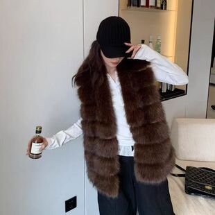 中长款环保狐狸毛皮草马甲女秋冬新款整皮宽松高级感坎肩毛毛马夹